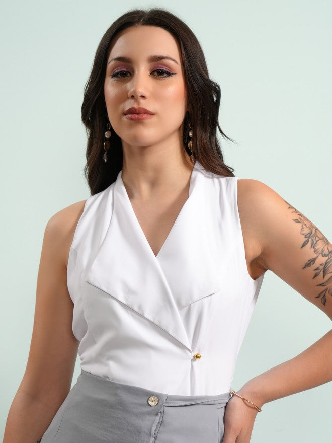 Tokyo Talkies Women White Solid Regular Top - White - Image 1