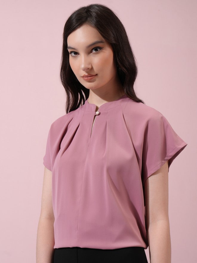 Tokyo Talkies Women Pink Solid Regular Top - Pink - Image 4
