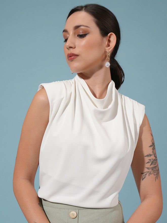 Tokyo Talkies Women White Regular Solid Top - White - Image 1