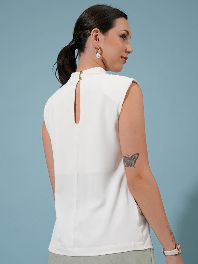 Tokyo Talkies Women White Regular Solid Top - White - Image 3