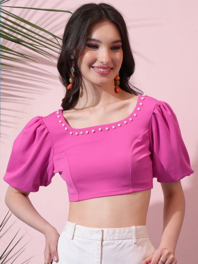 Tokyo Talkies Women Pink Solid Regular Top - Pink - Image 1