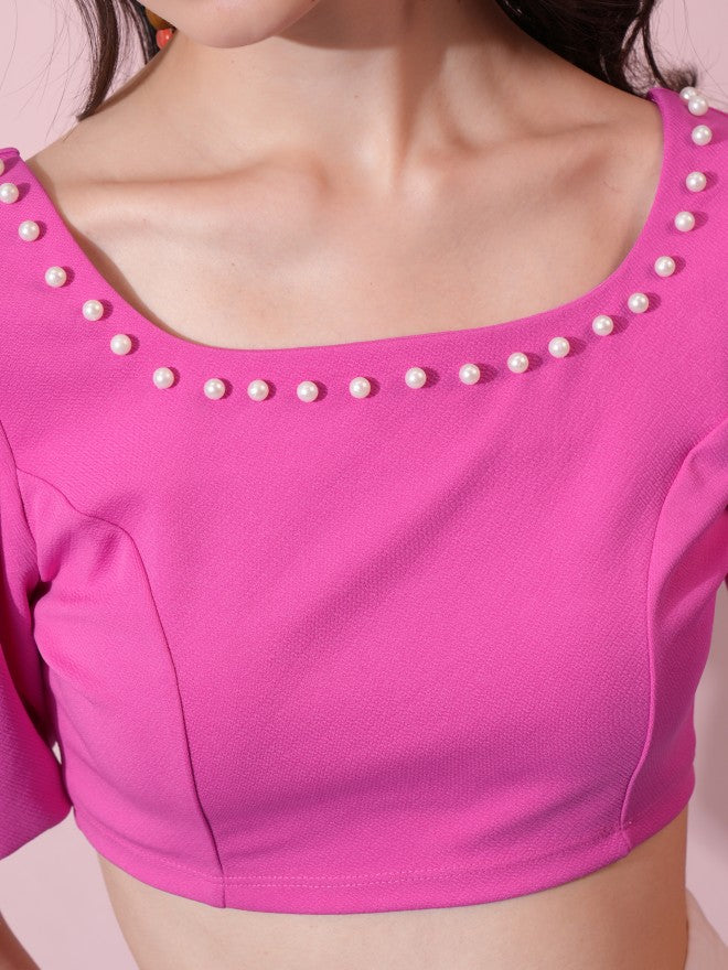 Tokyo Talkies Women Pink Solid Regular Top - Pink - Image 5