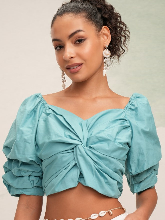 Tokyo Talkies Women Teal Solid High-Low Top - Teal - Image 1