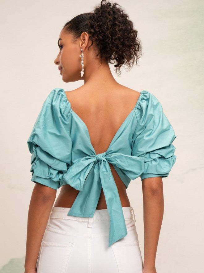 Tokyo Talkies Women Teal Solid High-Low Top - Teal - Image 3