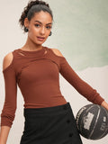 Tokyo Talkies Women Rust Solid Fitted Top - Rust - Image 1
