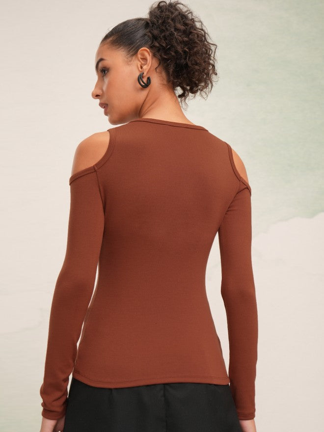 Tokyo Talkies Women Rust Solid Fitted Top - Rust - Image 3