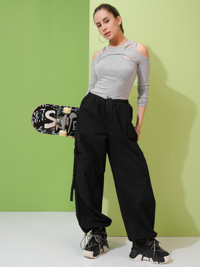 Tokyo Talkies Women Grey Solid Fitted Top - Grey - Image 2