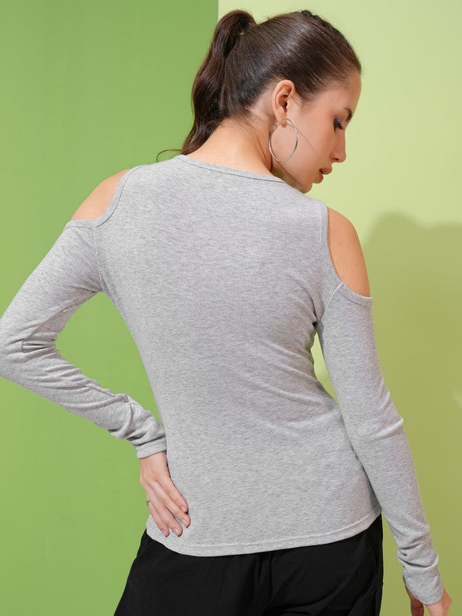 Tokyo Talkies Women Grey Solid Fitted Top - Grey - Image 3