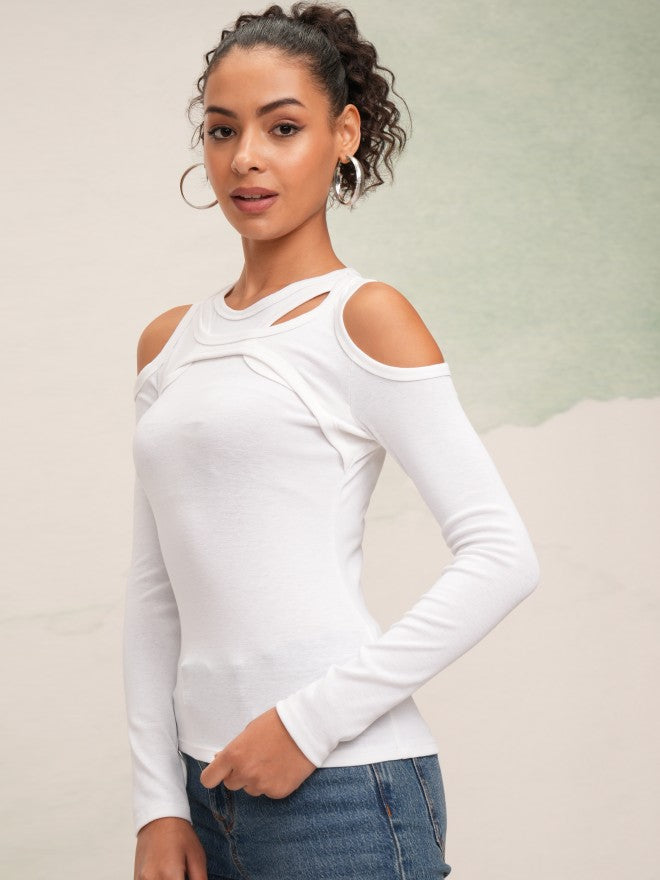 Tokyo Talkies Women White Solid Fitted Top - White - Image 4