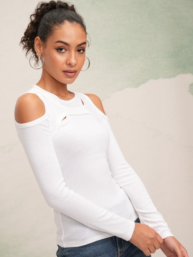 Tokyo Talkies Women White Solid Fitted Top - White - Image 6
