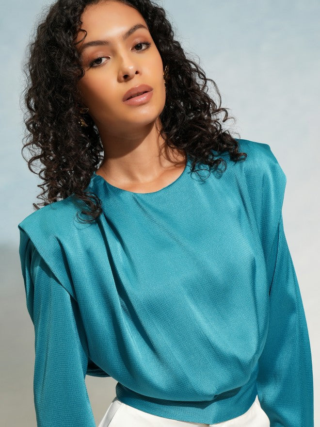 Tokyo Talkies Women Blue Solid Regular Top - Blue - Image 1