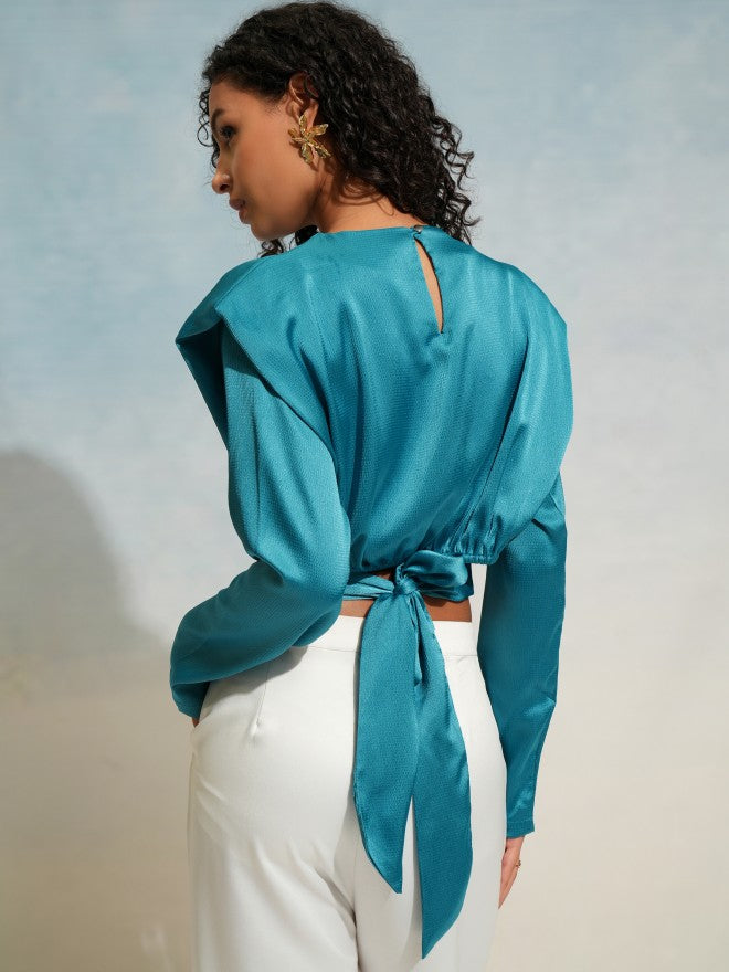 Tokyo Talkies Women Blue Solid Regular Top - Blue - Image 3