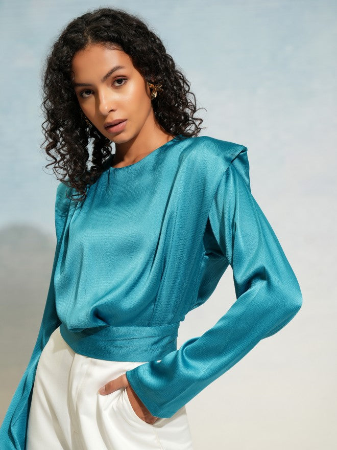 Tokyo Talkies Women Blue Solid Regular Top - Blue - Image 4