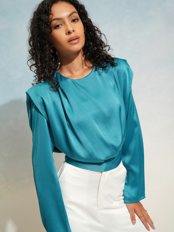 Tokyo Talkies Women Blue Solid Regular Top - Blue - Image 6