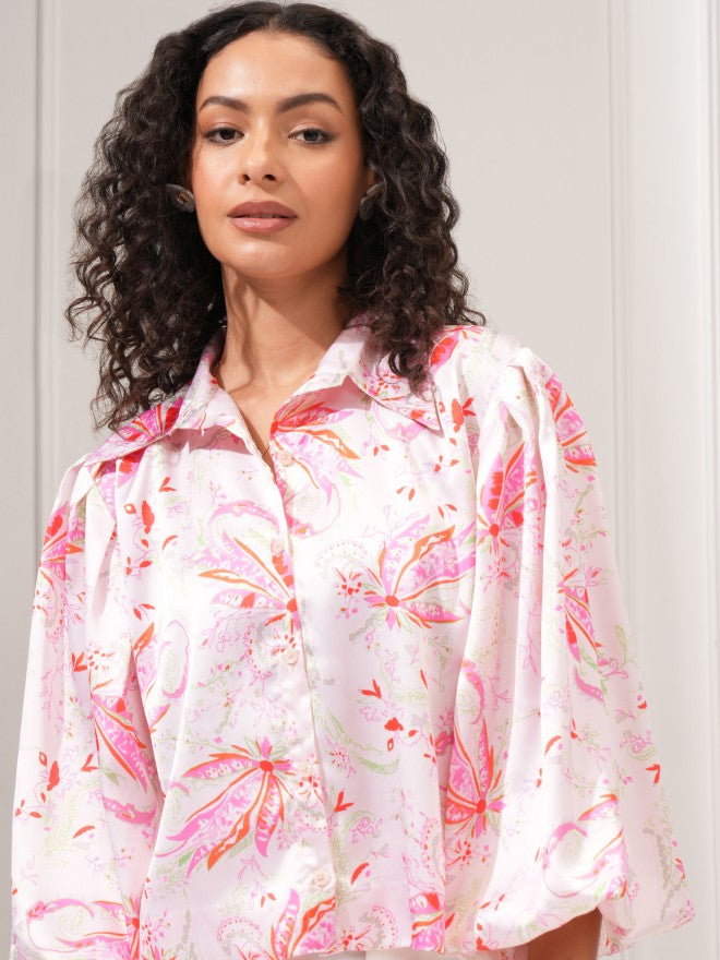 Tokyo Talkies Women Beige Printed Shirt Style Top - Pink - Image 1