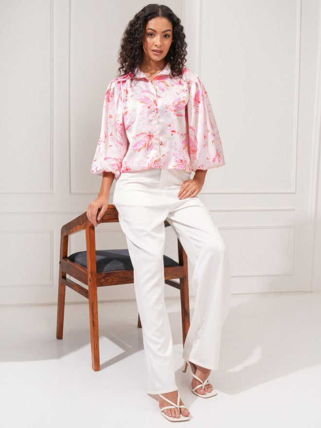 Tokyo Talkies Women Beige Printed Shirt Style Top - Pink - Image 2