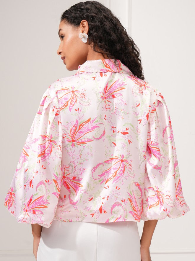 Tokyo Talkies Women Beige Printed Shirt Style Top - Pink - Image 3