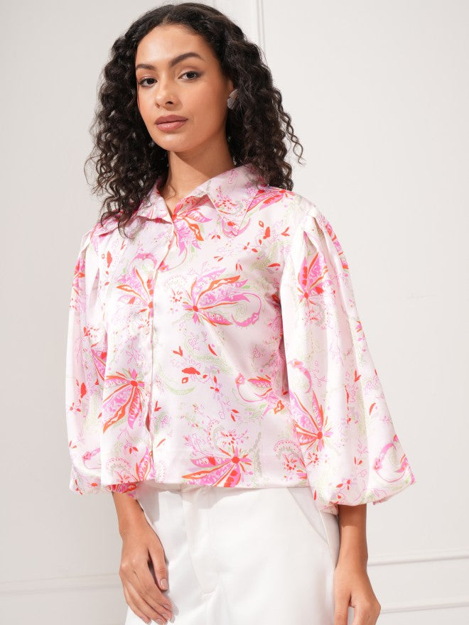 Tokyo Talkies Women Beige Printed Shirt Style Top - Pink - Image 4