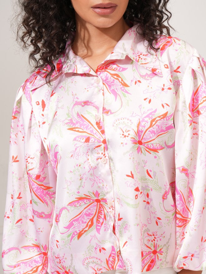 Tokyo Talkies Women Beige Printed Shirt Style Top - Pink - Image 5