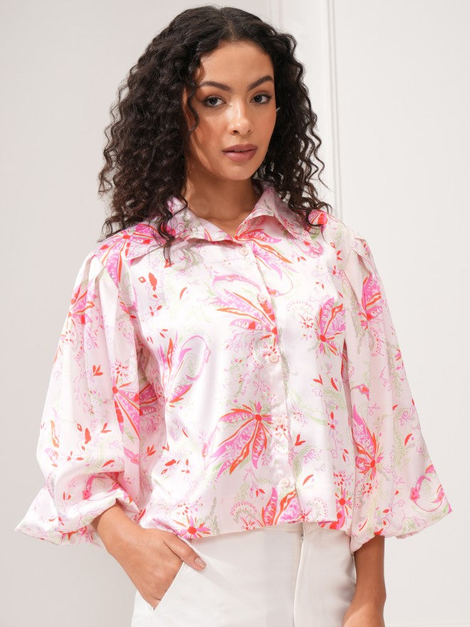 Tokyo Talkies Women Beige Printed Shirt Style Top - Pink - Image 6
