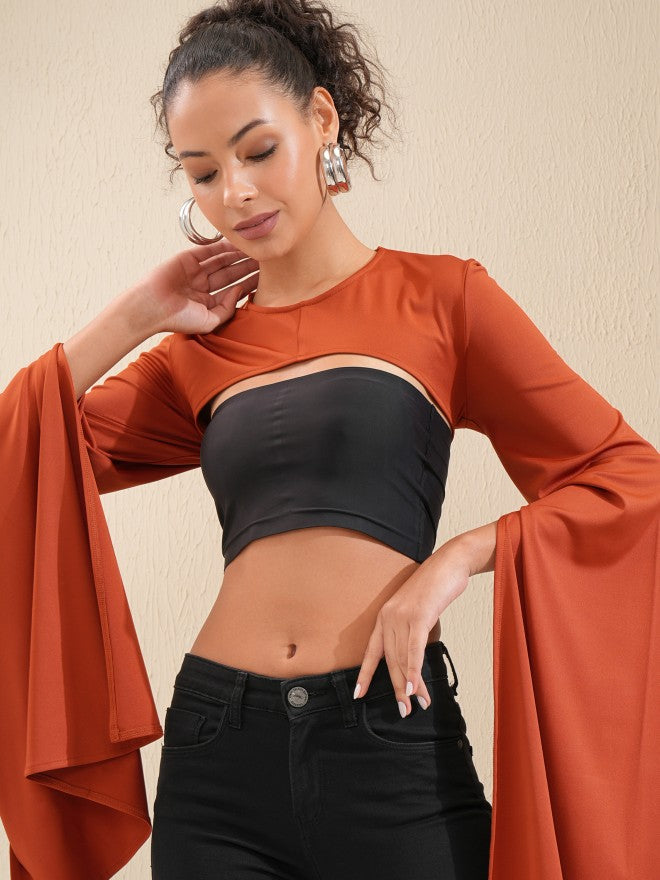 Tokyo Talkies Women Rust Solid Fitted Top - Rust - Image 1