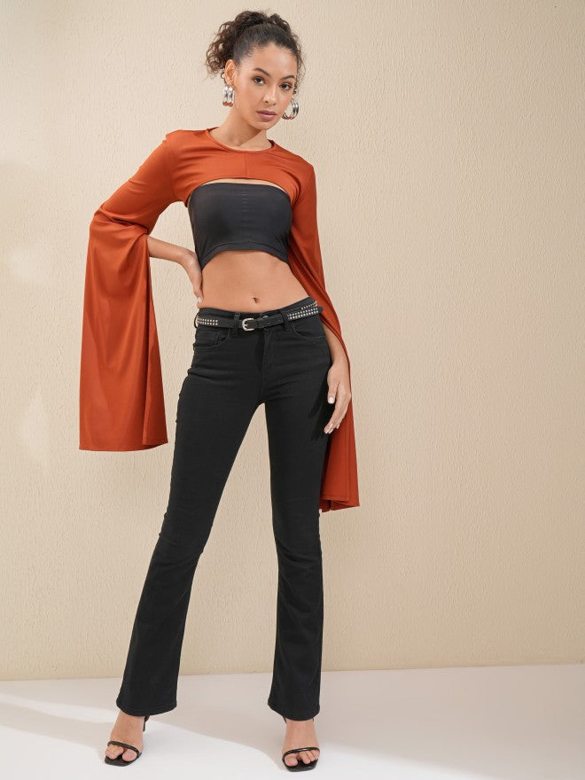 Tokyo Talkies Women Rust Solid Fitted Top - Rust - Image 2