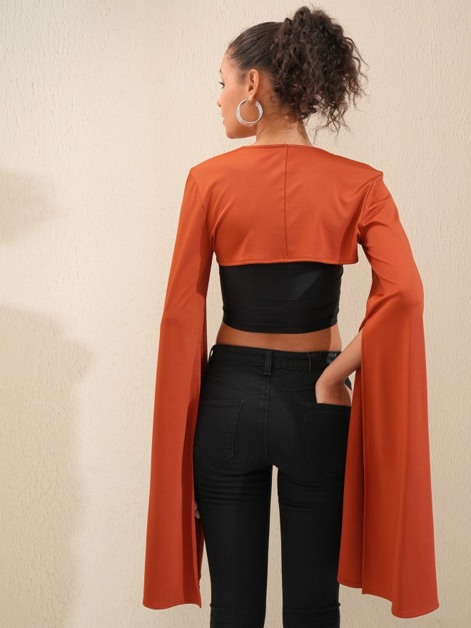 Tokyo Talkies Women Rust Solid Fitted Top - Rust - Image 3