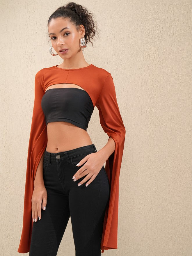 Tokyo Talkies Women Rust Solid Fitted Top - Rust - Image 4