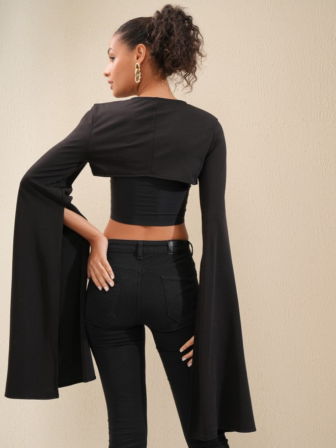 Tokyo Talkies Women Black Solid Fitted Top - Black - Image 3