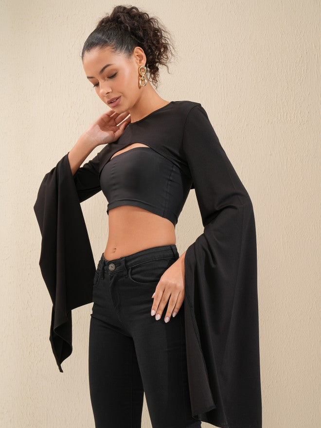 Tokyo Talkies Women Black Solid Fitted Top - Black - Image 4