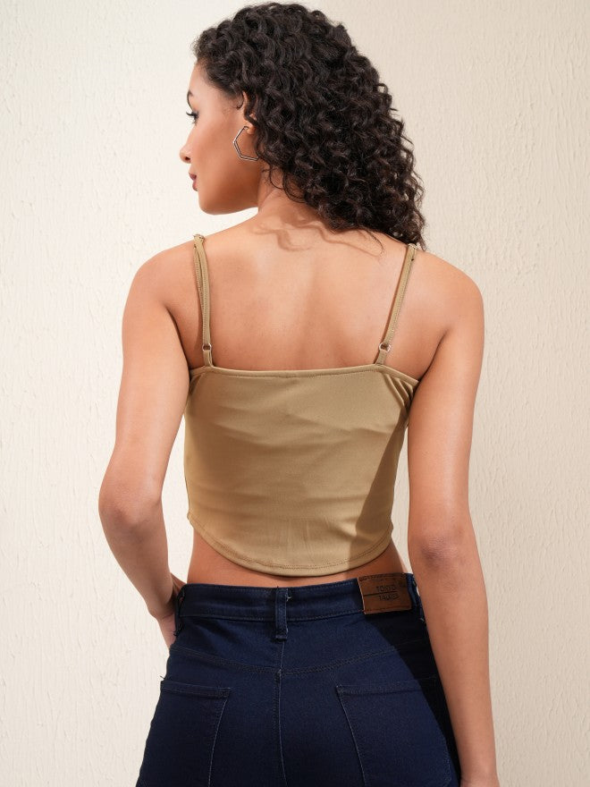 Tokyo Talkies Women Khaki Solid Corset Crop Top - Khaki - Image 3