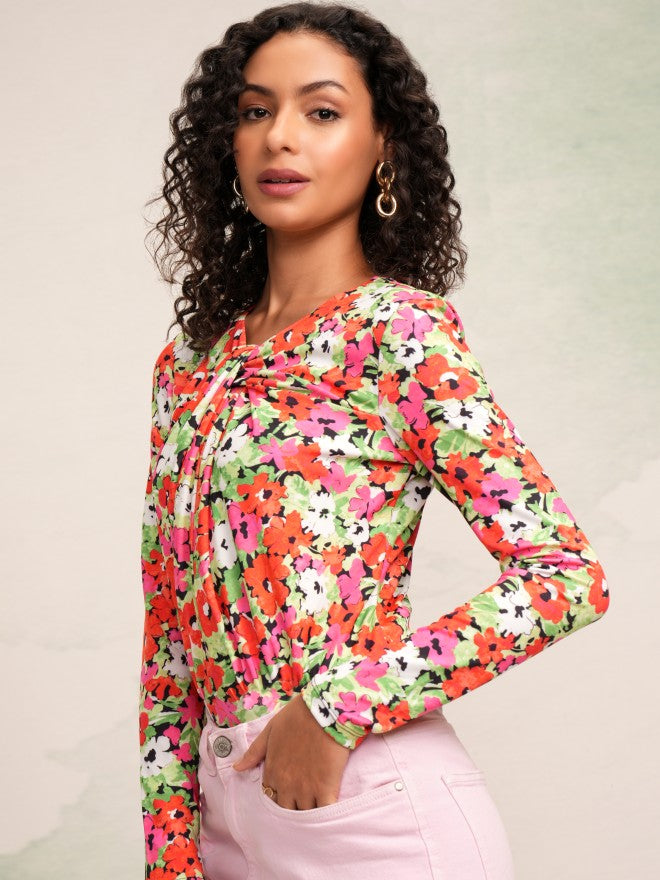 Tokyo Talkies Women Red Printed Regular Top - Red - Image 1