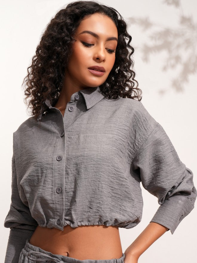 Tokyo Talkies Women Grey Solid Shirt Style Top - Grey - Image 1