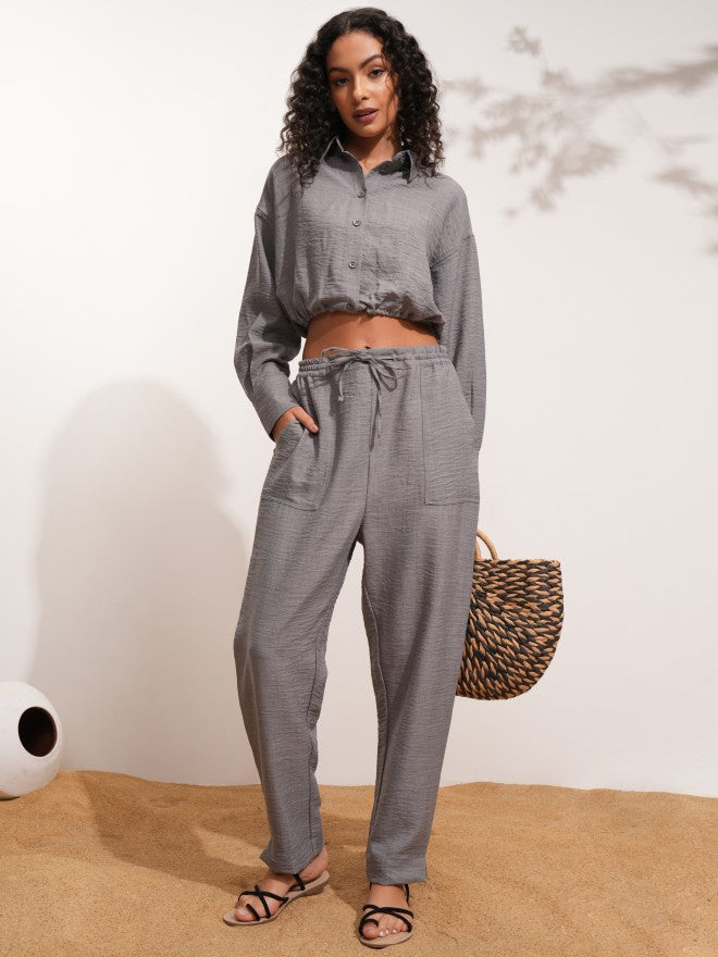 Tokyo Talkies Women Grey Solid Shirt Style Top - Grey - Image 2
