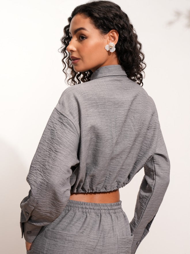 Tokyo Talkies Women Grey Solid Shirt Style Top - Grey - Image 3