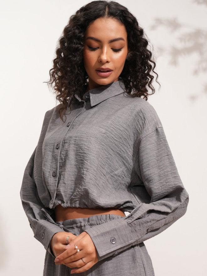 Tokyo Talkies Women Grey Solid Shirt Style Top - Grey - Image 4