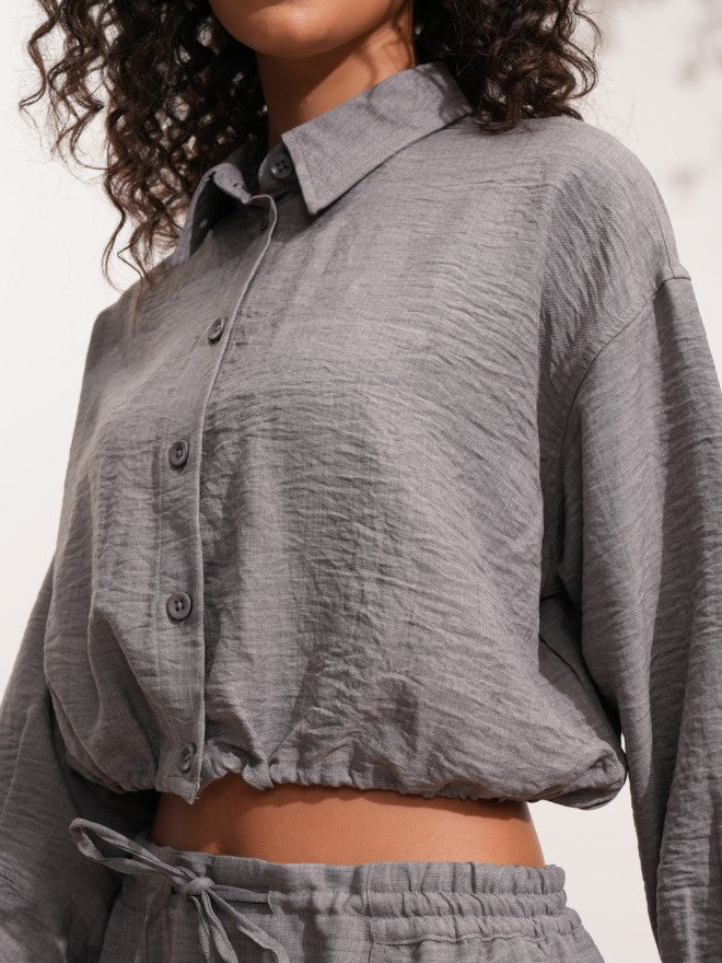 Tokyo Talkies Women Grey Solid Shirt Style Top - Grey - Image 5