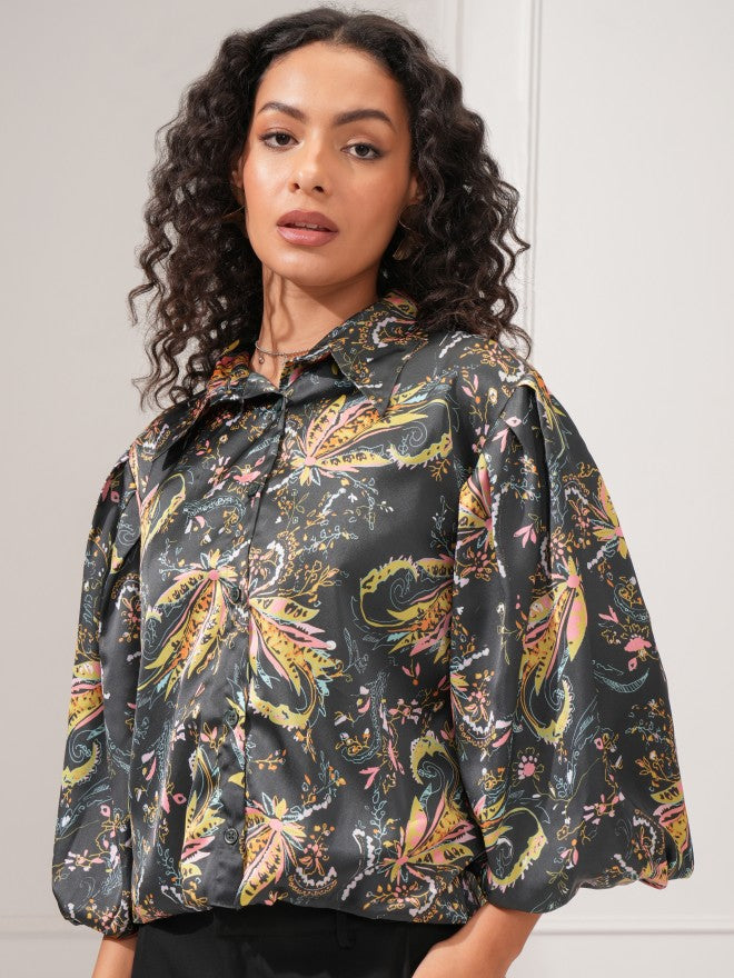Tokyo Talkies Women Green Printed Shirt Style Top - Green - Image 1