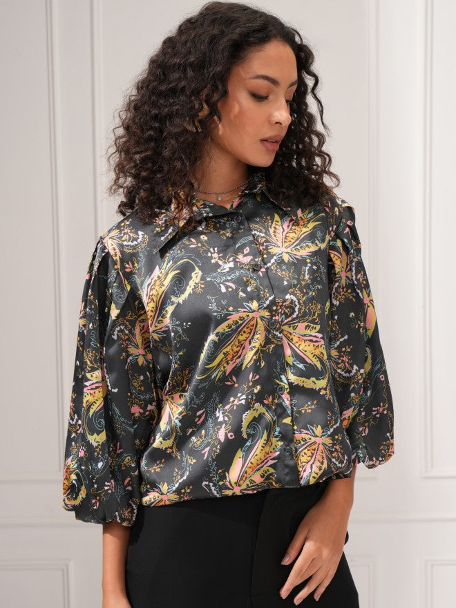 Tokyo Talkies Women Green Printed Shirt Style Top - Green - Image 6