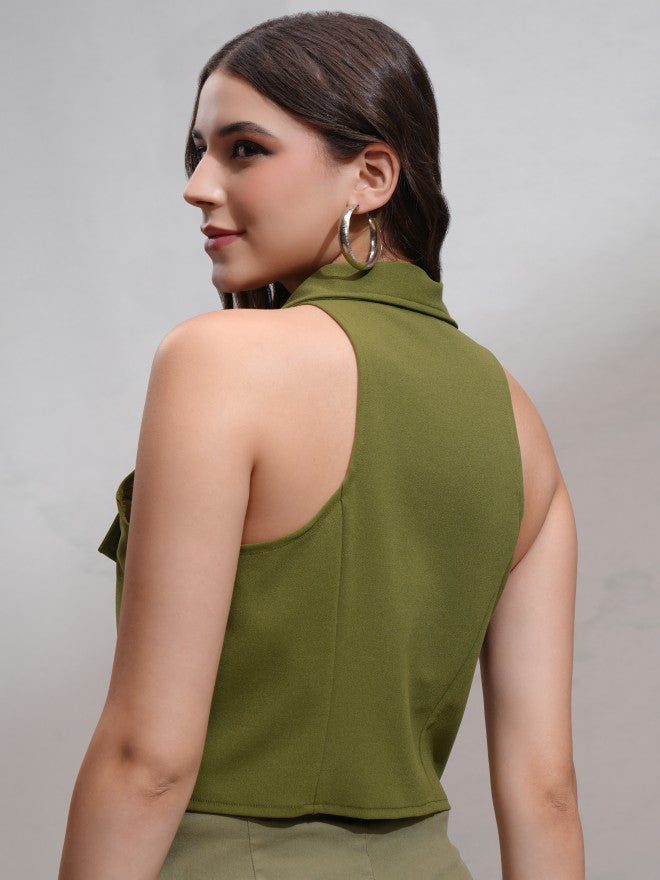 Tokyo Talkies Women Olive Solid Fitted Top - Olive - Image 3