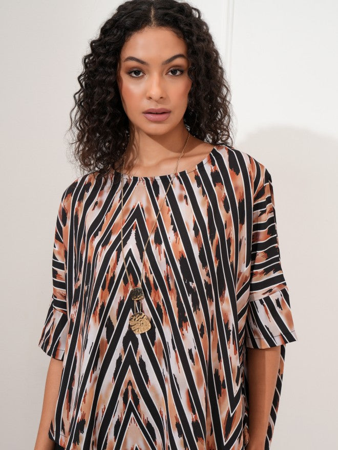 Tokyo Talkies Women Beige Printed Asymmetrical Hem Top - Beige - Image 1