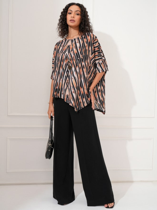Tokyo Talkies Women Beige Printed Asymmetrical Hem Top - Beige - Image 2