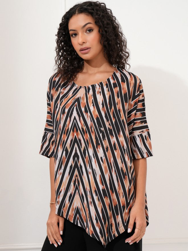 Tokyo Talkies Women Beige Printed Asymmetrical Hem Top - Beige - Image 4