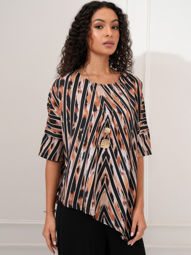 Tokyo Talkies Women Beige Printed Asymmetrical Hem Top - Beige - Image 6