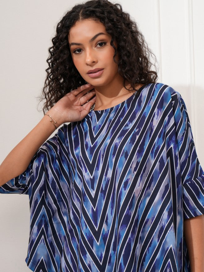 Tokyo Talkies Women Blue Printed Shirt Style Top - Blue - Image 1