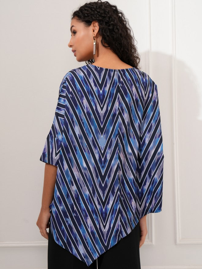 Tokyo Talkies Women Blue Printed Shirt Style Top - Blue - Image 3