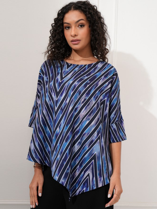 Tokyo Talkies Women Blue Printed Shirt Style Top - Blue - Image 4