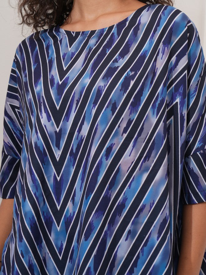 Tokyo Talkies Women Blue Printed Shirt Style Top - Blue - Image 5