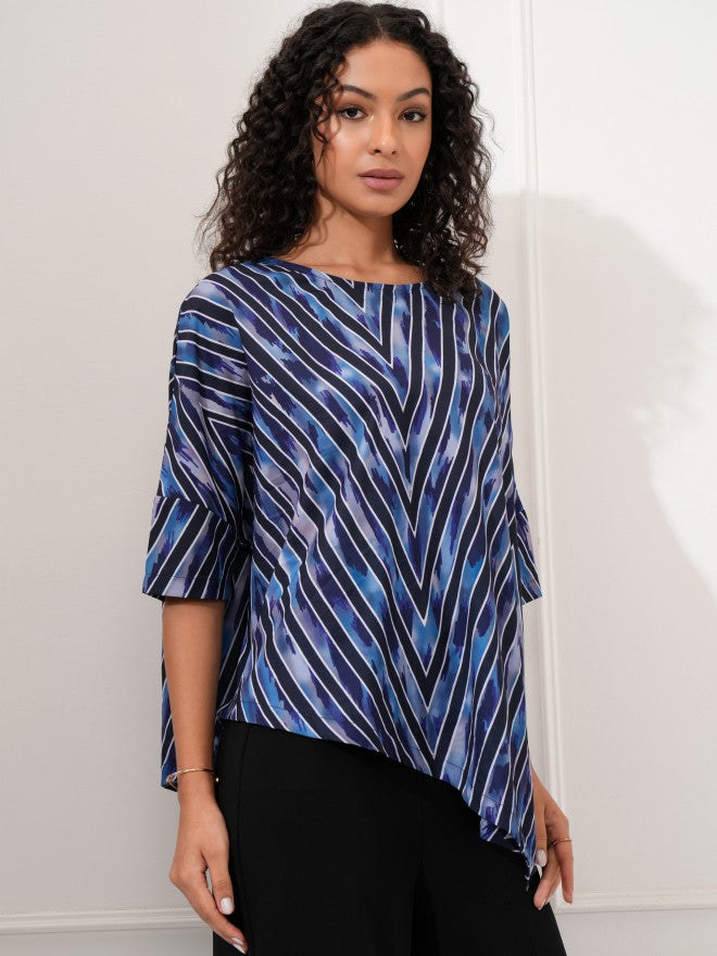 Tokyo Talkies Women Blue Printed Shirt Style Top - Blue - Image 6
