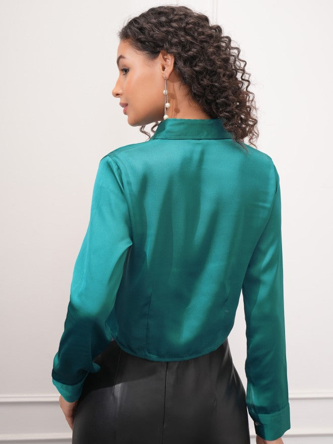 Tokyo Talkies Women Teal Solid Shirt Style Top - Teal - Image 3